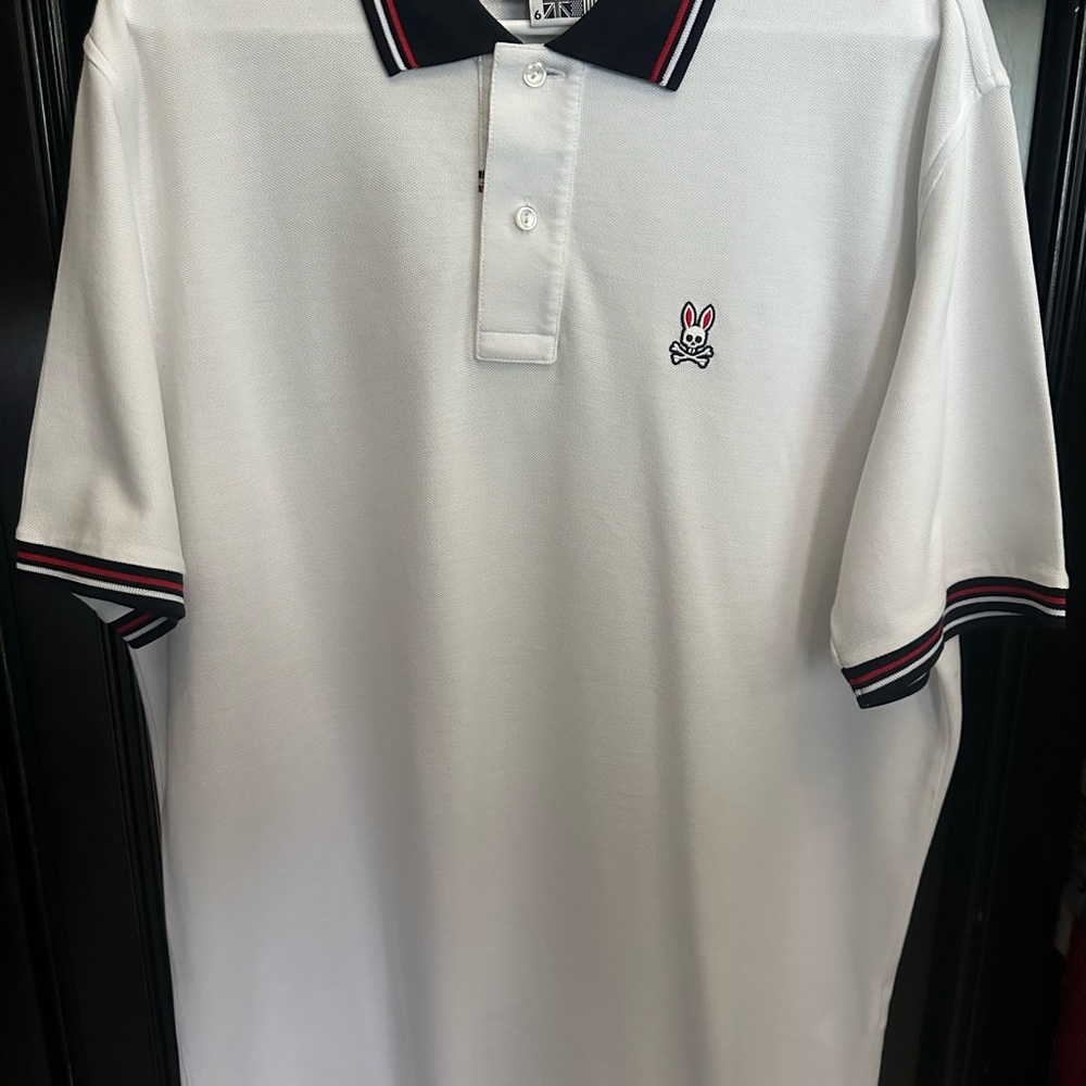 Psycho Bunny White and Black Polo Shirt Classic Design. Size 6. Like new